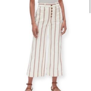 GAP Women’s High Rise Wide-Leg Crop Pants Cream with Red Vertical Stripes 6